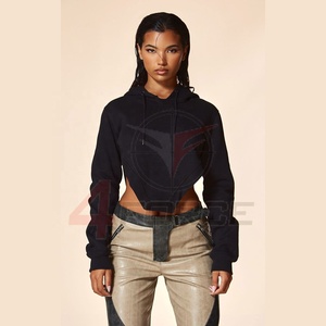 2024 femmes décontracté automne hiver coton pull sweats épais chaud polaire haut court avec tenues à capuche tissu tricoté - Product Image 1