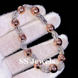 Pulsera de Eslabones Cubanos de Plata de Ley 925 con Baño de Rodio, Diseño Personalizado, Estilo Hip Hop para Hombre, con Cadena de Bolas de Moissanita - Product Image 5