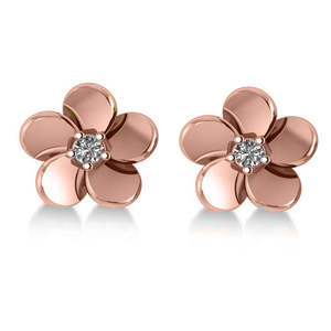 Boucles d'oreilles en or rose 14 carats avec fleur de diamant 0,06 ct - Product Image 1