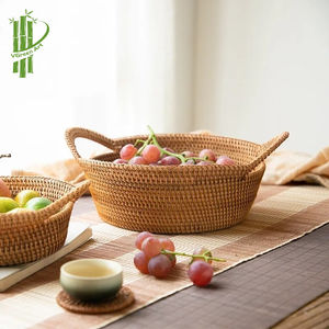 Plateau en rotin rond de haute qualité avec poignée assiette de fruits panier en rotin pour le stockage - Product Image 1