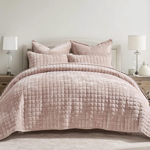 Sang trọng nhung Quilt Set Vua Kích thước hồng hồng, Nhung Comforter Set, quá khổ bedspread coverlet Quilted bedding Set - Product Image 2