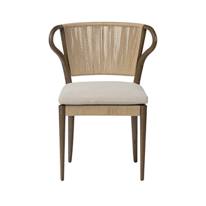 Chaise de salle à manger en bois massif avec accoudoirs incurvés et dossier en corde tressée, siège rembourré pour café et hôtel - Product Image 1