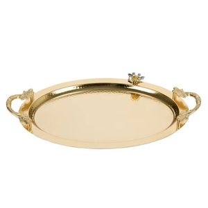 Plateau de service rond vintage en laiton pour la table, la nourriture, les desserts, les biscuits, avec poignée - Product Image 5