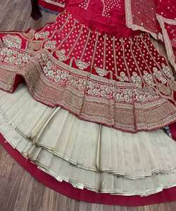 Georgette atractivo con Secuencia de bordado interior de seda satinada con trabajo de piedra lehenga choli con ropa nupcial dupatta para mujer ApparelGarment - Product Image 3