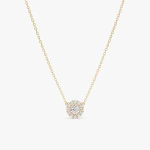 สร้อยคอเพชรธรรมชาติสีทองทึบ14K จี้รัศมีเครื่องประดับที่ดีสำหรับงานแต่งงานครบรอบปาร์ตี้ของขวัญได้รับการรับรองคริสต์มาส - Product Image 1