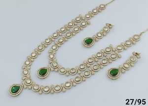 Dos capas redondas Kundan & Stone Indian Fancy tradicional y de moda tono dorado Kundan perla collar largo pendientes conjunto mujeres - Product Image 2