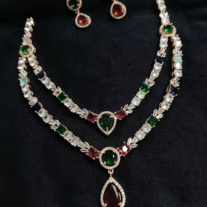 AMERICAN DIAMOND BRIDAL NECKLACE SET and HIGH QUALITY & CLASSIC EARRINGS <b>JEWELLERY</b> SET for WEDDING <b>JEWELLERY</b> CLASSIC STYLE WOMEN - Product Image 1