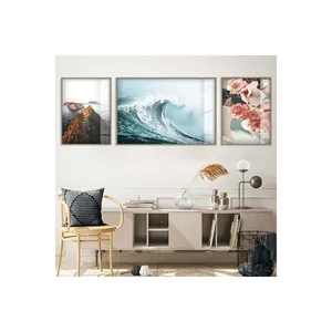 Paysage de vagues Art mural en verre imprimé UV encadré en métal 3 pièces Verre peint acrylique incassable et durable - Product Image 3
