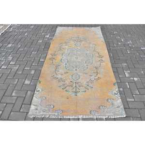 Turkish Vintage Rug 3.8x7.5 ft, <b>Yellow</b> Southwestern <b>Wool</b> Rug - Product Image 1