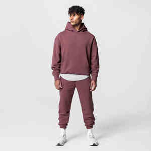 High Quality 100% Cotton Men's French Terry Fleece Tracksuit Set XL Oversized Elastic Waist Cropped Hoodie Joggers Quick Dry - Product Image 4