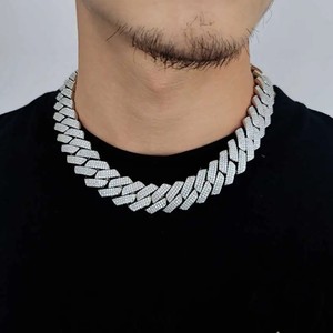 Colliers cubains en argent sterling personnalisables en or blanc certifié 1k, chaînes glacées en zircon de haute qualité, chaînes fines tendance - Product Image 5