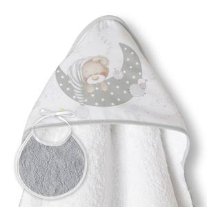 Serviette de bain pour nouveau-nés 1x1 MT. Mod. Ours endormi en coton hypoallergénique gris imprimé dessin animé pour la maison et la salle de bain - Product Image 1
