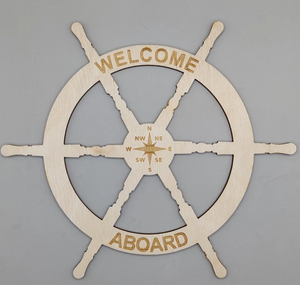 Décoration murale de roue de bateau découpée au laser signe nautique maison de lac pour mur bienvenue à bord message et boussole gravée ensemble voile - Product Image 1