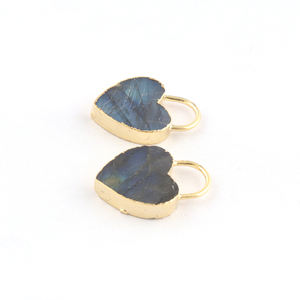 จี้สร้อยคอรูปหัวใจสไตล์ลาบราดอไรต์ธรรมชาติสีฟ้าจี้ทองเหลืองชุบทองงานทำมือจี้เครื่องประดับผู้หญิง - Product Image 4