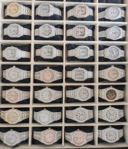 Montre en cuir de luxe sertie de diamants en moissanite, bracelet en acier inoxydable, étanche, vente en gros en vrac, prête à être expédiée - Product Image 1