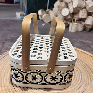 GIFTS & CRAFTS Boîte cadeau tissée avec couvercle Paniers en bambou tressés à la main de haute qualité pour mariage - Product Image 1