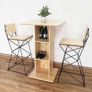 Contemporary Bar Furniture Set with Cabinet and 2 Wooden Bar Stools with Iron <b>Frames</b> for Home Bar and Restaurant Use - Product Image 5