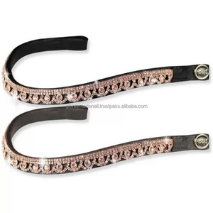 Broche ajustable de cuero negro premium, banda para cejas de caballo, forma curva, banda para cejas con cristales de oro rosa, diamantes de imitación - Product Image 4