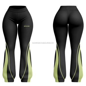 Leggings évasés de sport de haute qualité en poly spandex 260 GSM, gris foncé, tissu respirant extensible, panneau contrasté, sublimation - Product Image 3