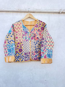 Blouson Bomber en Coton Patchwork Vintage Fait Main, Style Bohème Réversible Respirant Unisexe Automne Hiver Nouveau Style - Product Image 3