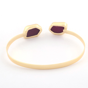 Statement Gift Jewelry Double Stone Dyed <b>Ruby</b> Collet Setting Cuff <b>Bracelet</b> Solid Brass Gold Plated Front Open Adjustable Bangles - Product Image 5