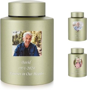 Photo Urnes de crémation personnalisées pour cendres humaines Mémorial funéraire personnalisé en acier inoxydable 5.9 pouces Souvenir décoratif moyen - Product Image 1