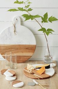 <b>2</b>-<b>Piece</b> Marble Acacia Wood Chopping Block <b>Set</b> <b>White</b> Cheese Board Cutting Boards Kitchen Accessories for Wooden Chopping Board - Product Image 6