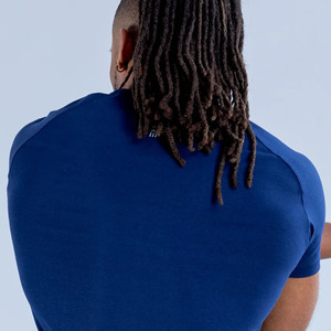 Camiseta OEM de alta calidad personalizada de verano azul medianoche, mezcla de algodón, ligera, de secado rápido, para entrenamiento de gimnasia y ropa deportiva, camiseta para hombres - Product Image 6