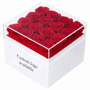 กล่องดอกกุหลาบอมตะทรงสี่เหลี่ยมสีแดง Glamour Boutique บรรจุ 16 ดอก ของตกแต่งโต๊ะสุดหรู คงทนนาน 3-5 ปี ของขวัญวันเกิดสำหรับเธอ - Product Image 6