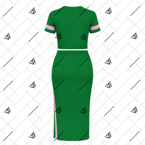 Alfa Griega |   Kapa |   Ropa de la Hermandad Alpha Sorority Lista para Enviar, Conjunto Casual de 2 Piezas a Rayas para Mujer: Camisa con Falda - Product Image 2