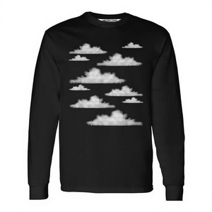Camiseta de manga larga con diseño artístico de nubes, ropa informal unisex de algodón negro - Product Image 2