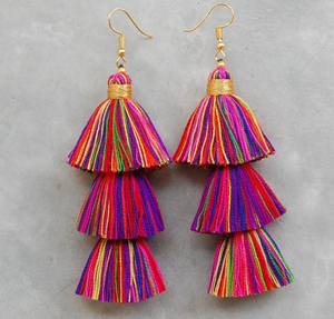 Pendientes de Borlas Multicolores Hechos a Mano con Flecos Dorados - Dorados - Largos - Product Image 2