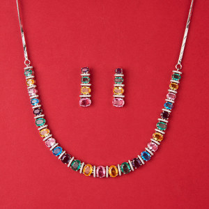 Delicado conjunto de collar CZ nueva moda con baño de rodio - Product Image 1