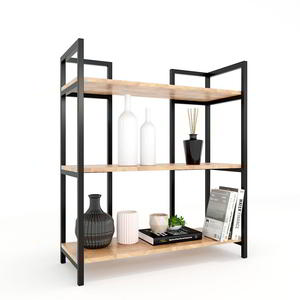 Rubberwood & Iron Frame 3-Tier <b>Bookshelf</b> for Living Room Standing Type KS68063 - Product Image 1