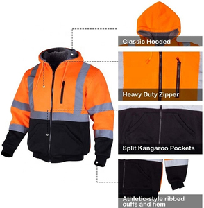 3 Winter Heavy Duty <b>Fleece</b> Sweatshirt with Construction Safety Hood High Visibility Customizable Logo - Product Image 4
