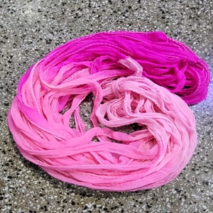 Custom Made Pink Chiffon Side Stitched <b>Ribbon</b> Ideal for Fashion Designers and Yarn Stores for Resale - Product Image 1