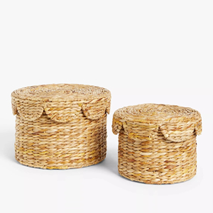 Ensemble de 2 paniers de rangement en jonc à bord festonné, panier de rangement fait à la main, vente en gros, écologique, fabriqué au Vietnam - Product Image 3