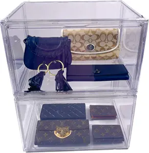 High-quality box Classy high-quality purse case Drop Front Acrylic boxing stackable Plastic Storage