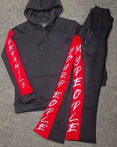 Sudadera con capucha de gran tamaño de algodón de alta calidad Unisex con estampado personalizado 2025, pantalones de chándal acampanados, conjunto de Jogger apilado de talla grande, ropa de calle de invierno - Product Image 1