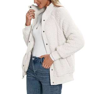 Chaqueta de Forro Polar Sherpa de Color Sólido para Mujer, Manga Larga, Cuello Alto, Ropa de Abrigo Informal de Invierno - Disponible para Pedidos al por Mayor - Product Image 3