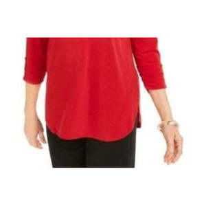 Top casual rosso da donna della collezione JM impreziosito da finiture con cerniera, taglia grande - Product Image 3