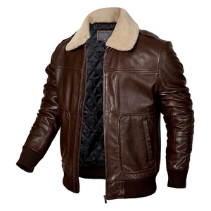 High Quality Men's Genuine <b>Leather</b> Bomber <b>Jacket</b> Faux Fur Collar <b>Winter</b> Aviator Flight <b>Jacket</b> - Product Image 4