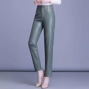 Pantalon en cuir véritable Harem en peau de mouton pour femmes Automne et hiver Nouveau pantalon décontracté Pantalon taille haute élastique - Product Image 4