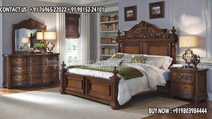 Meubles de chambre à coucher polis foncés de qualité supérieure ensembles de chambre à coucher sculptés à la main en bois antique meubles de chambre à coucher classiques - Product Image 5