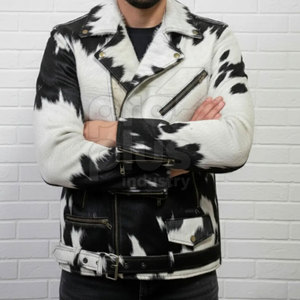 Veste en cuir de vachette décontractée pour homme - Vêtement de moto élégant avec logo sur le devant, séchage rapide et écologique - Product Image 4