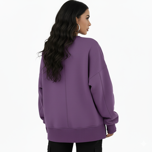Vente en gros Sweat-shirt 300GSM à col rond pour femmes Pull ample en polaire ample surdimensionné à impression DTG personnalisée avec broderie Tissu tissé d'hiver - Product Image 6