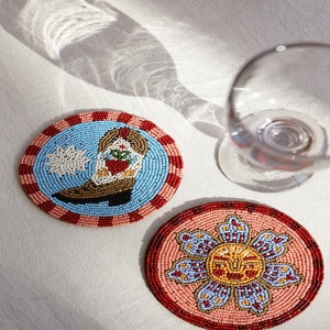 Colorful Handmade Seed Bead Coaster For Kitchen Table Decoration Stylish Beaded Embroidery Coaster For Coffee Tea <b>Cup</b> Table - Product Image 6