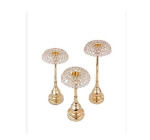 Copper Color Hammered Metal Crystal <b>Candle</b> Holder <b>Sets</b> of Three Home Center Copper Color Toned 3 Pieces Texture Metal Stand - Product Image 2