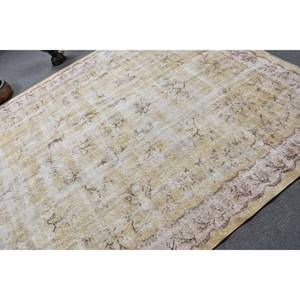 Tapis en laine beige vintage tapis plat turc de 7x9 pieds avec motif de patchwork en latex pour décorations de salon - Product Image 5
