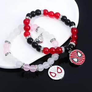 Spider-Man and Spider-Gwen Beaded <b>Bracelets</b> for Children Gold Plated Zinc Alloy Bangles Cartoon Lovers and Number Shape Gift - Product Image 4